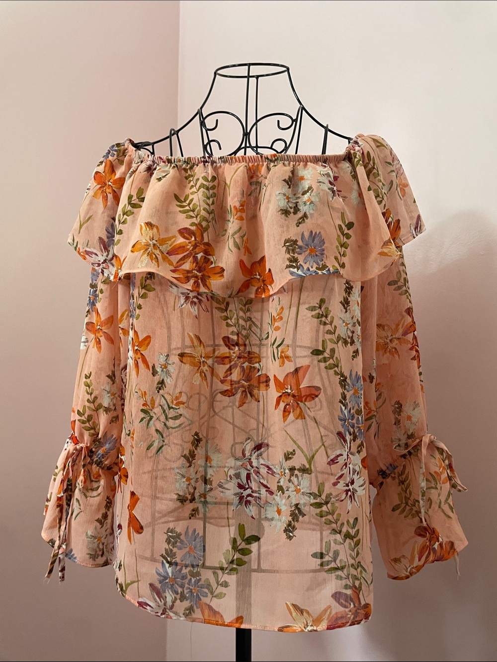 Papaya Peach Floral Off-Shoulder Ruffle Top